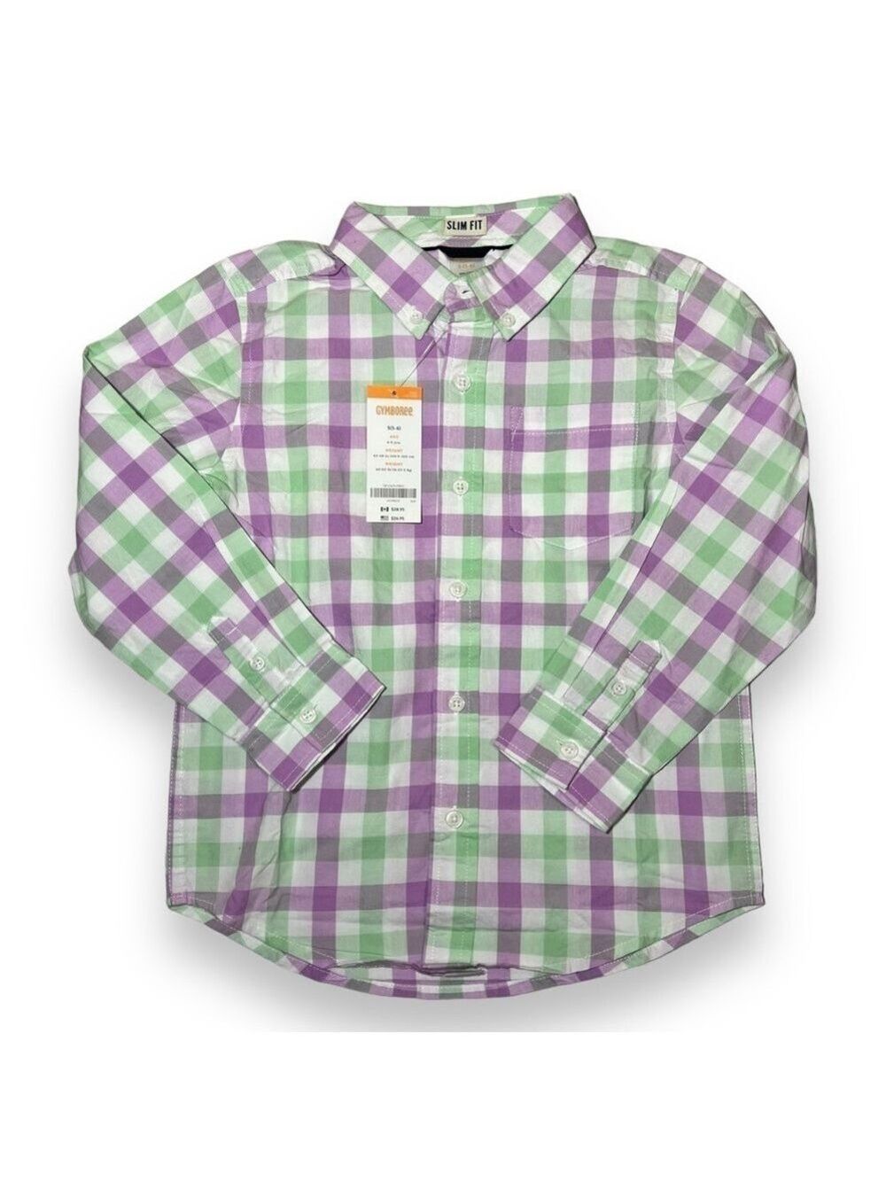Gymboree Boy’s Long Sleeve Button Up Shirt Green/Purple Plaid Size Small 6/7